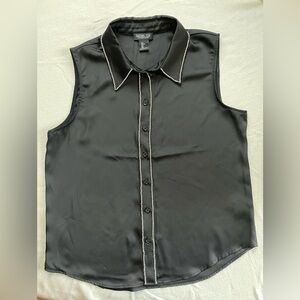 Rachel Zoe Black Sleeveless Blouse with Piping